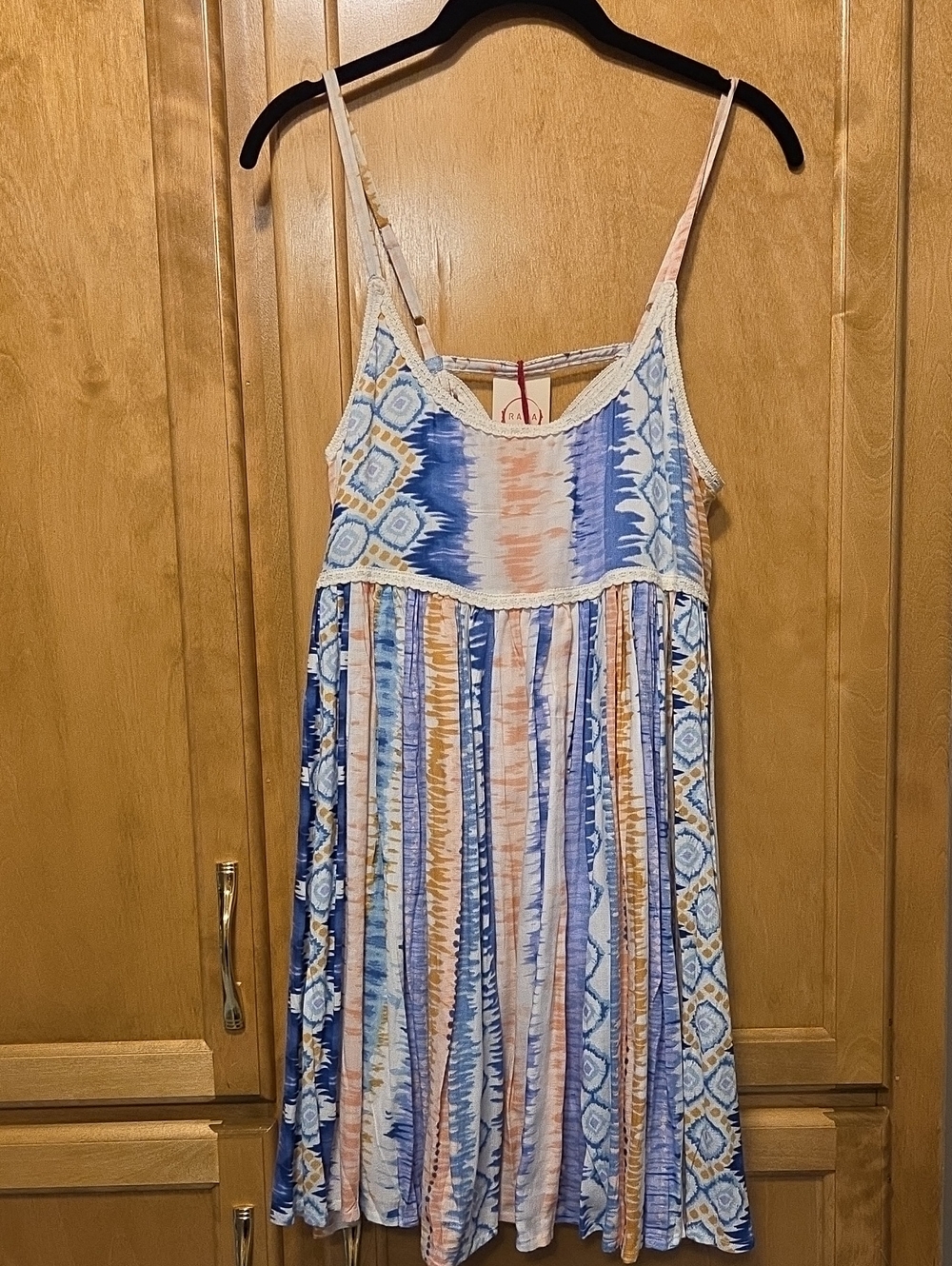 RAGA Womans Blue & Peach Striped Tie-Dye Sundress